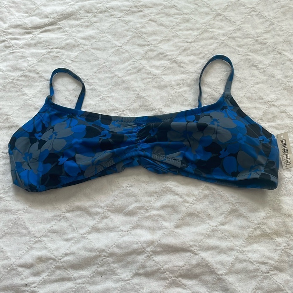 New Bralett, blue and gray swim top adjustable straps, tie back size XXL A40